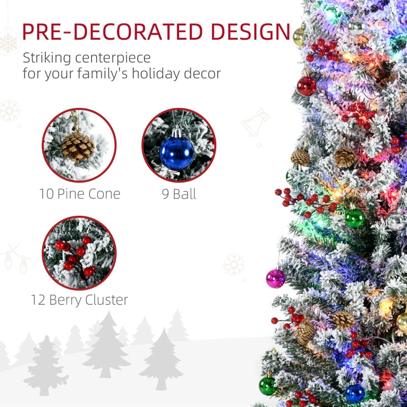 6' Prelit Artificial Christmas Tree with Colorful LED Lights, Flocked Tips, Berries & Pine Cones - Holiday Decor