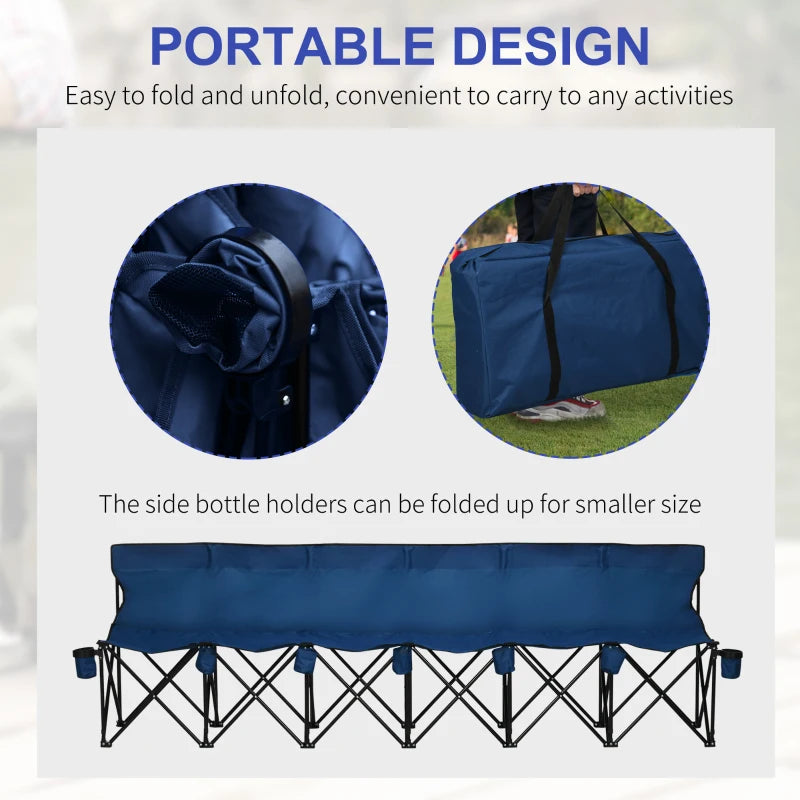 6 Seater Portable Folding Camping Chair with Cup Holder and Carry Bag Blue