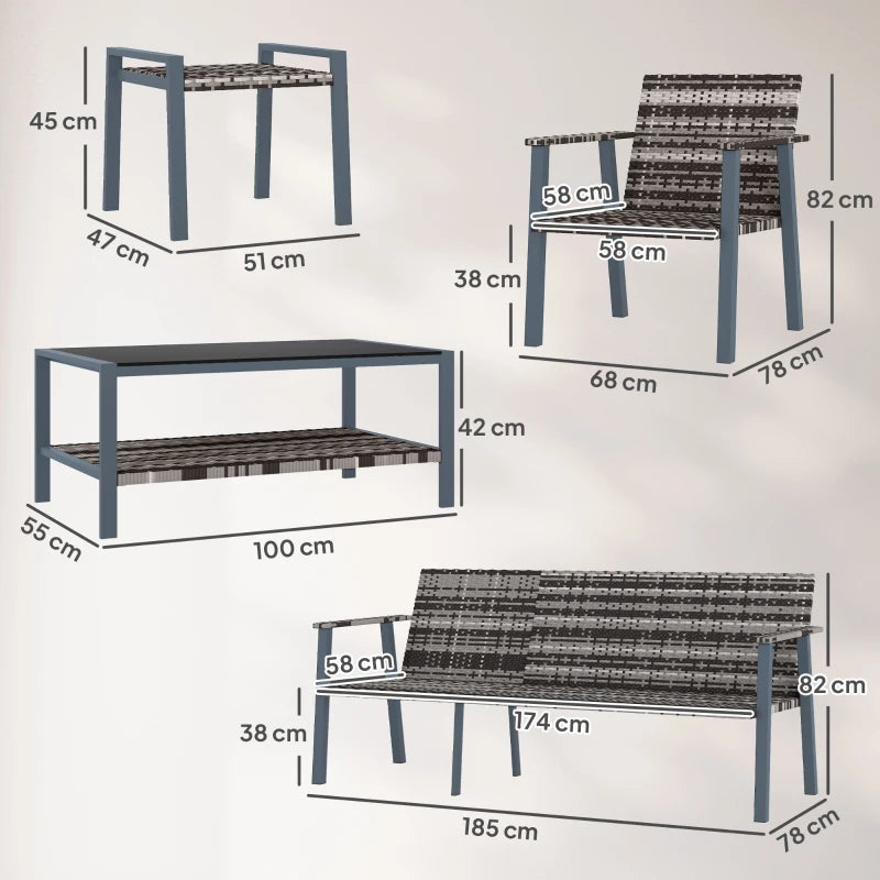 Grey Six-Piece Rattan Garden Sofa Set - Outdoor Furniture for Patio and Backyard