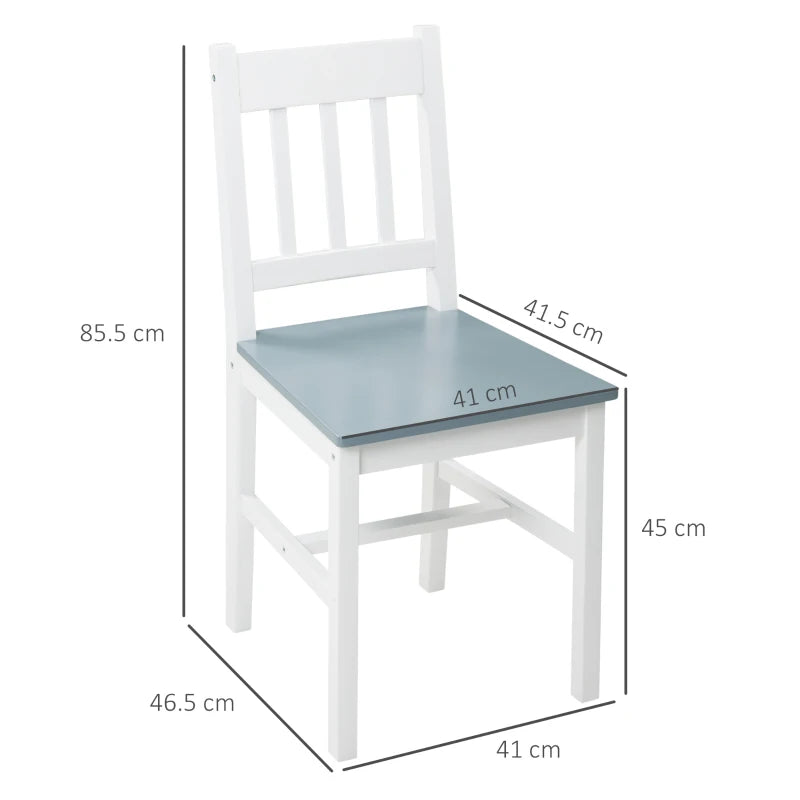 Set of 4 White Dining Chairs with Slat Back, Pine Wood Kitchen Chairs for Living Room & Dining Room