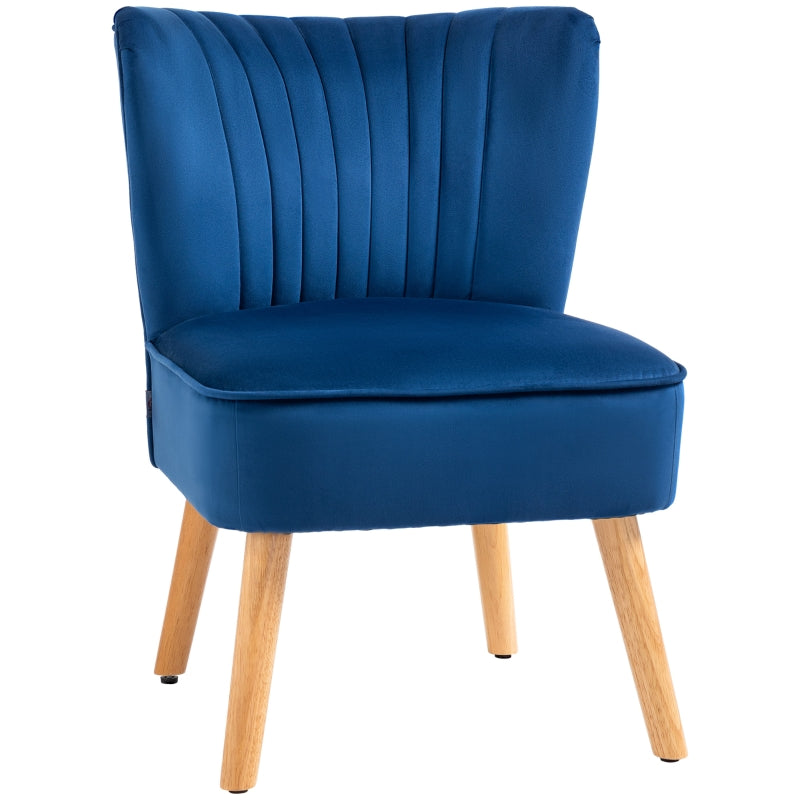 Modern Fabric Accent Chair for Living Room with Rubber Wood Legs and Thick Padding in Dark Blue
