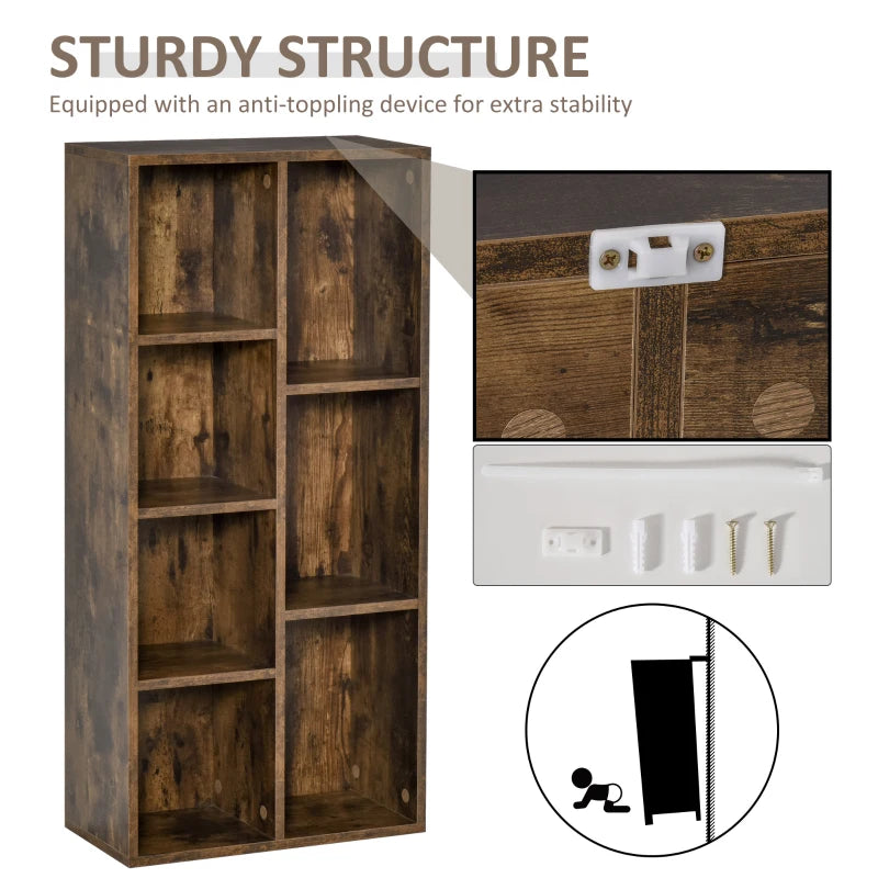 Rustic Brown Seven-Cube Bookcase - Stylish Storage Solution for Home & Office, Modern Wood Effect Design