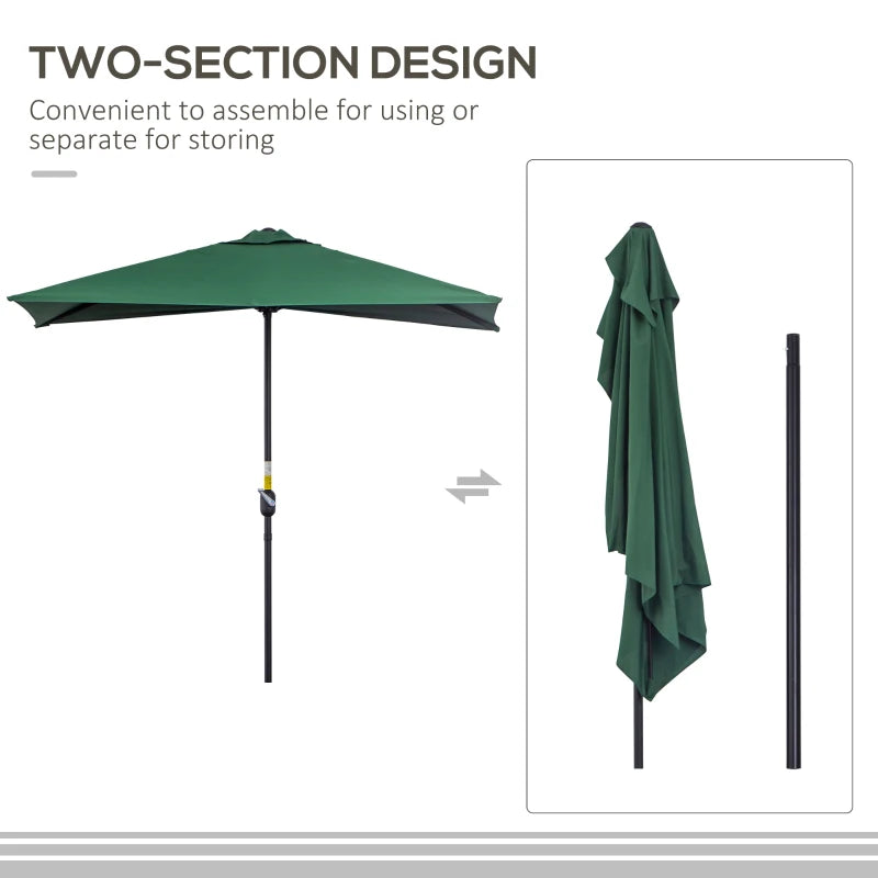 Green Half Round Balcony Parasol with Crank Handle (2.3m)