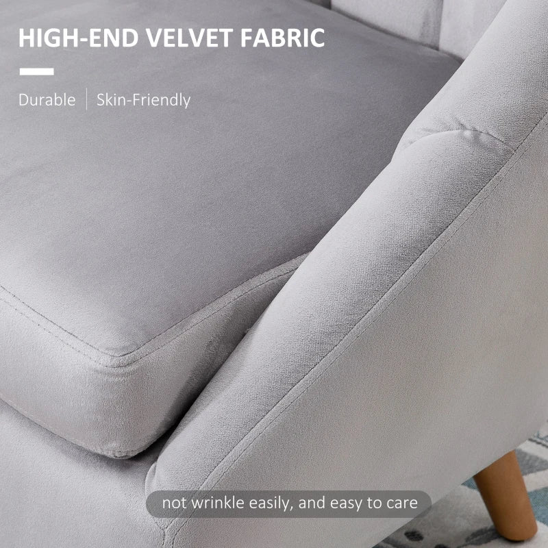 Velvet Fabric Accent Chair with Solid Wood Legs for Stylish Living Room Seating in Grey