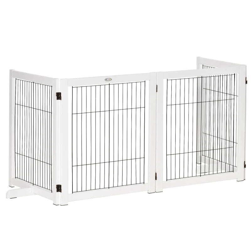 Freestanding Folding 4-Panel Pet Gate - Adjustable Dog Barrier with Support Feet for Puppies and Small Dogs