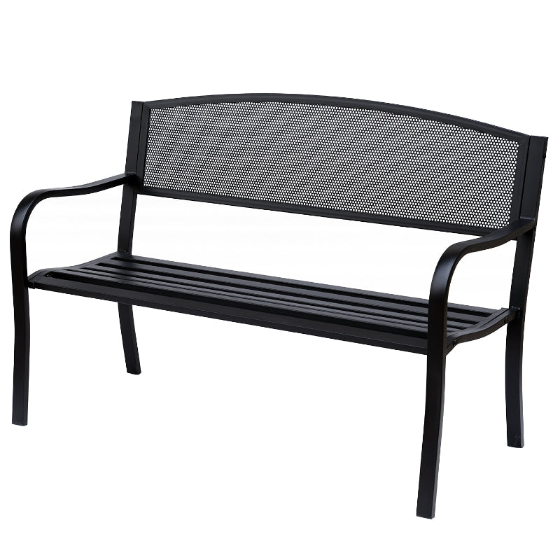 Black Steel 2-Person Garden Bench Seat - 120cm Outdoor Furniture