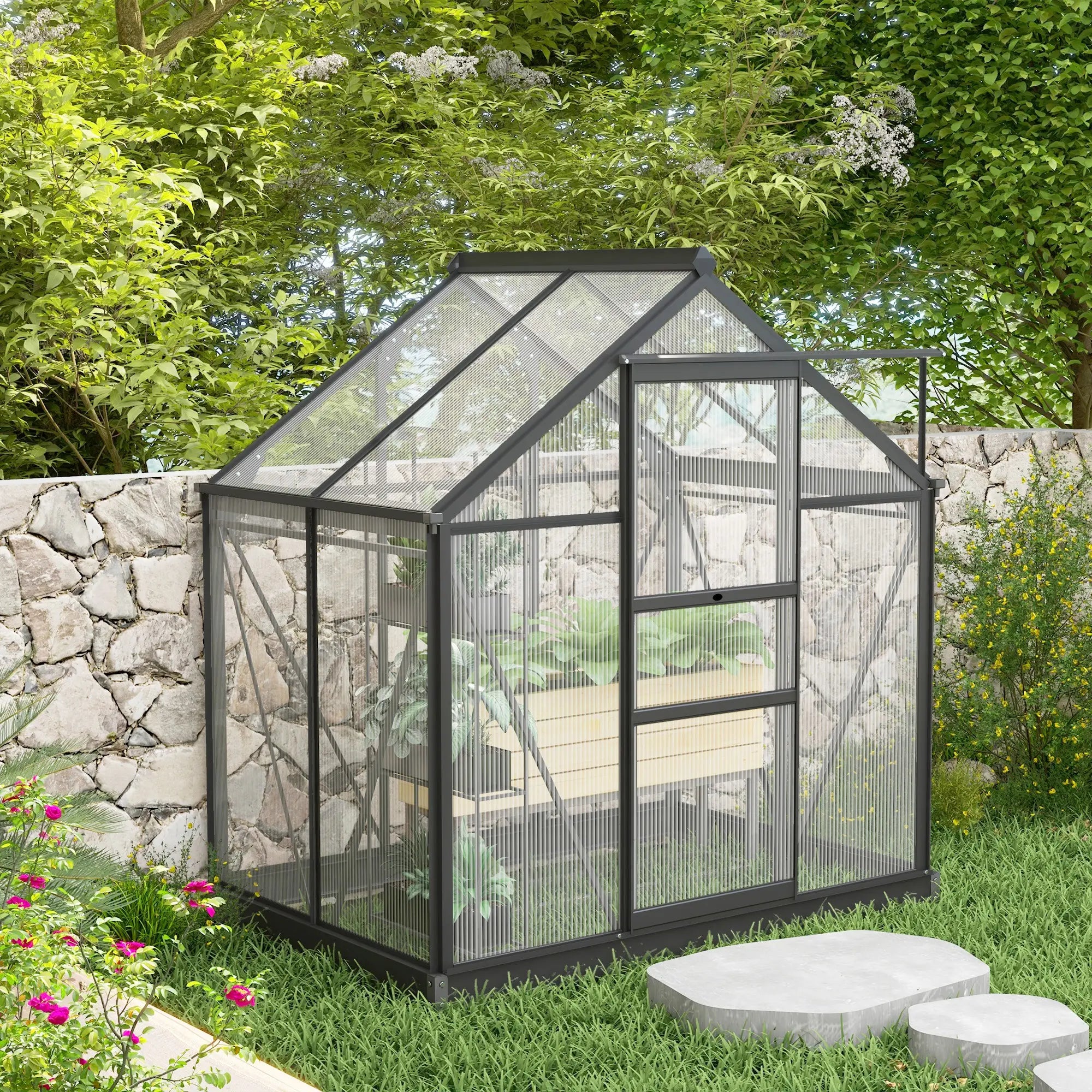 Grey 6ft x 4ft Polycarbonate Greenhouse With Aluminium Frame