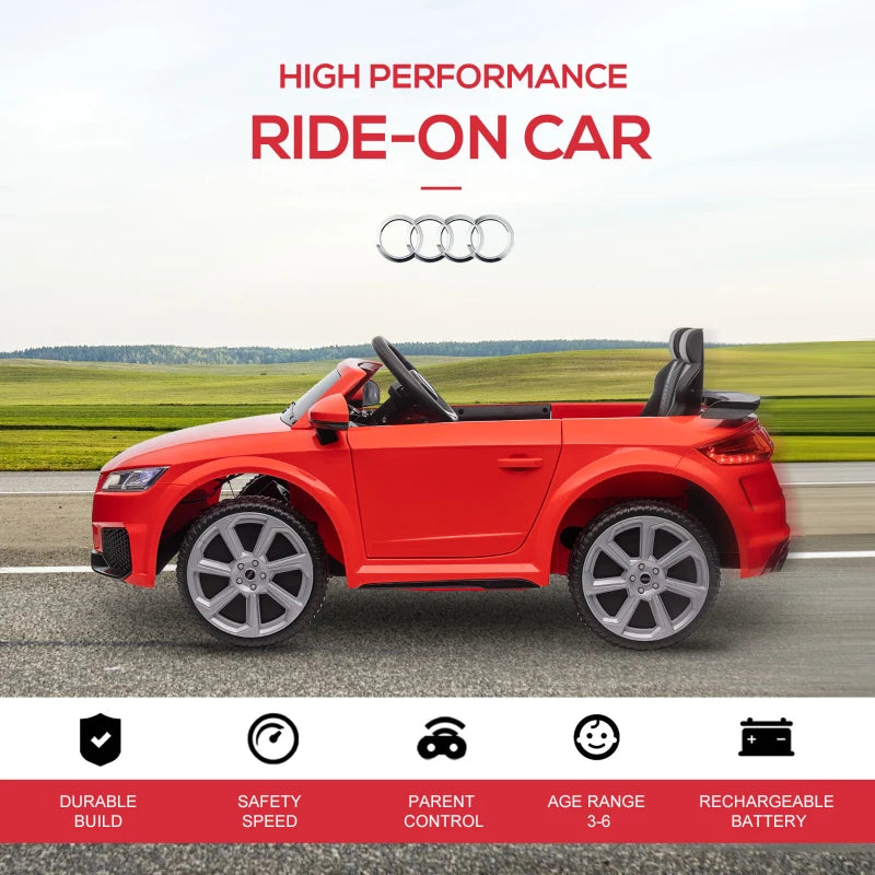 Kids Licensed Audi TT 12V Ride-On Car with Remote, Suspension, Headlights & MP3 Player - Red, 3km/h Speed