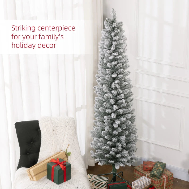 6ft Snowy Pencil Christmas Tree - Artificial White Holiday Decor for Festive Home Decoration