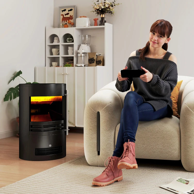 Freestanding Electric Fireplace Heater with Log Burner Effect and Thermostat Control 1000W 2000W