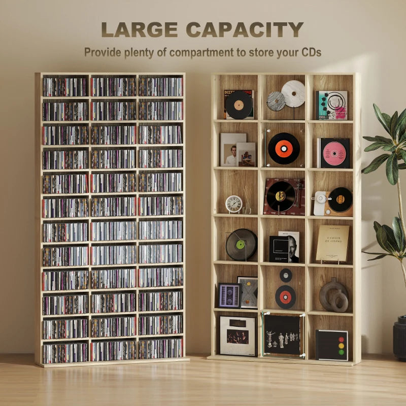 Adjustable CD Storage Unit with Oak Tone Finish, 102 x 195 cm - Perfect for Organizing Your Music Collection