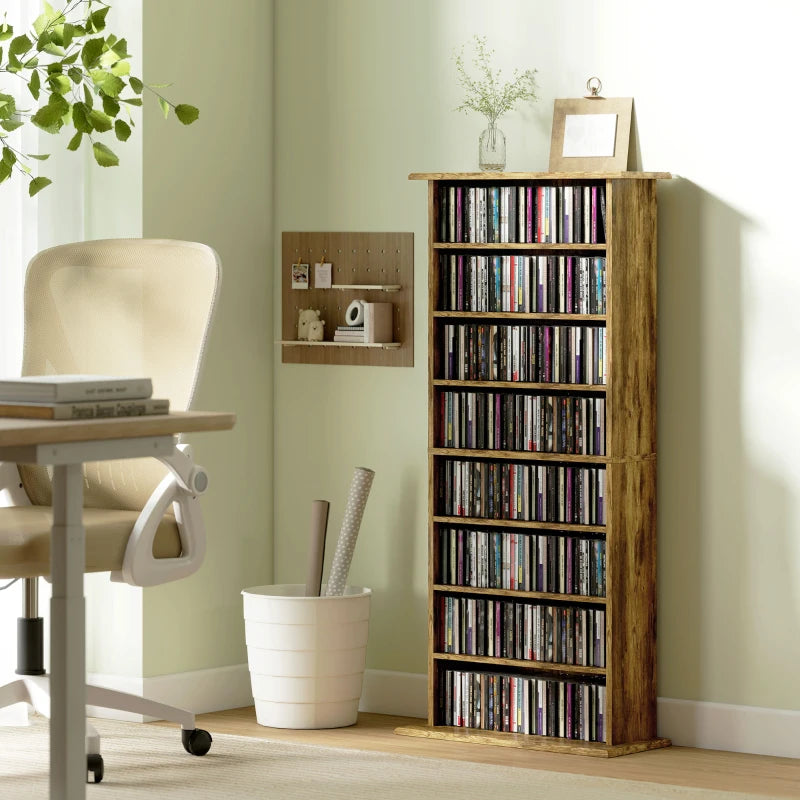 Rustic Brown 360 CD Storage Unit - Stylish Media Organizer for CDs, DVDs, and Games - Space-Saving Design