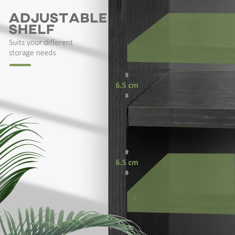 Adjustable 2-Tier Bookshelf - Low Black Bookcase with 2 Compartments for Home Office, Living Room & Study