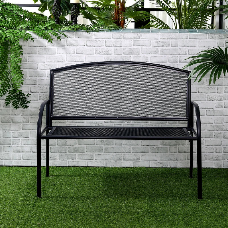 Grey Metal 2-Seater Outdoor Bench for Patio, Park, Porch, Lawn