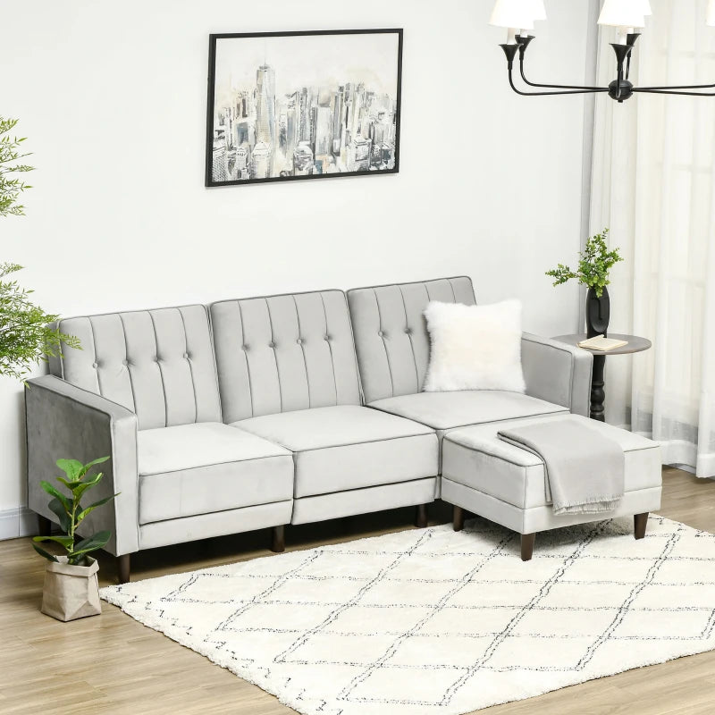 Light Grey L-Shaped Sofa Bed Set with Footstool – Stylish Corner Sofa for Modern Living Rooms
