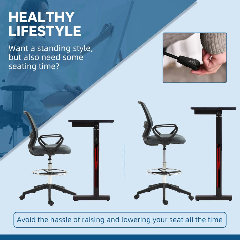 Vinsetto Draughtsman Office Chair with Footrest - Adjustable Height 102.5-126cm, Ergonomic Grey Design for Comfort and Support