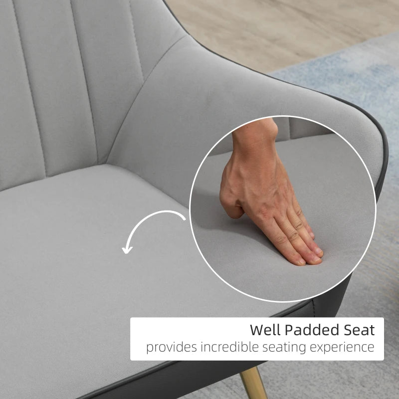 Velvet Accent Chairs with Gold Legs for Modern Living Room and Bedroom, Light Grey Upholstered Design