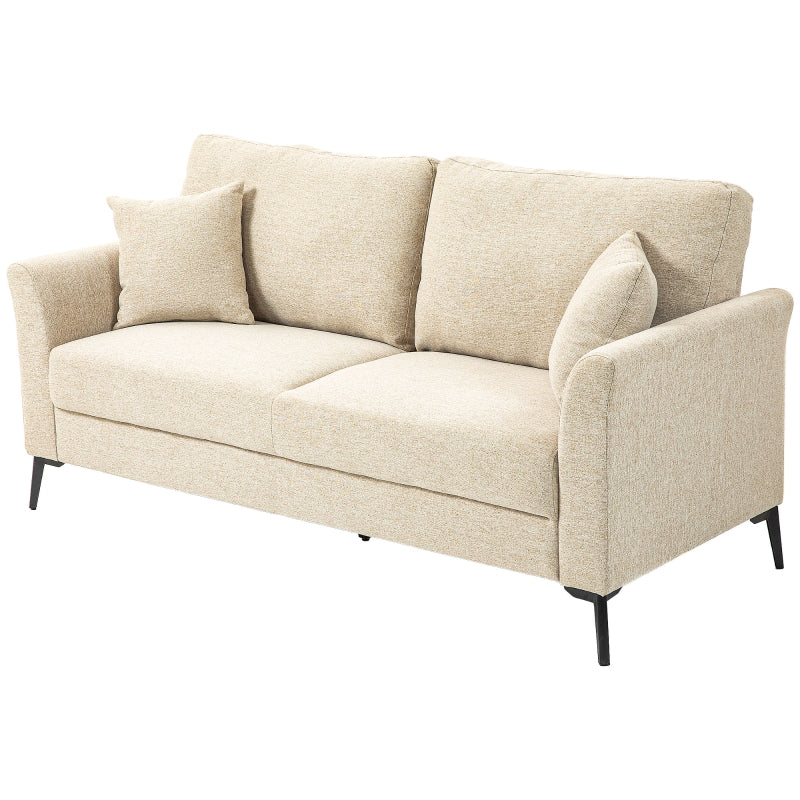 Beige Three-Seater Linen-Look Sofa for Stylish Living Room Comfort