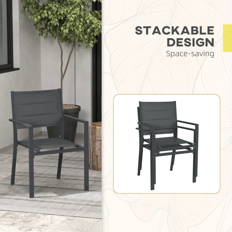 Dark Grey Aluminium Stackable Garden Chairs Set of 2