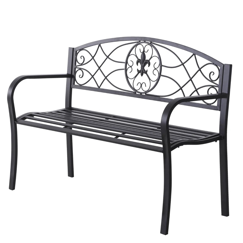 Black Metal Frame Garden Bench, 128x50x91 cm