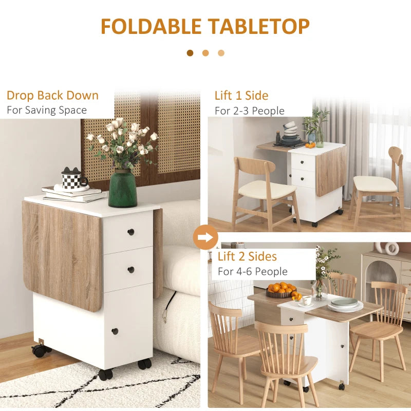 Multi-Storage Drop Leaf Dining Table for 6 - Stylish Oak & White Finish, Space-Saving Design for Modern Homes