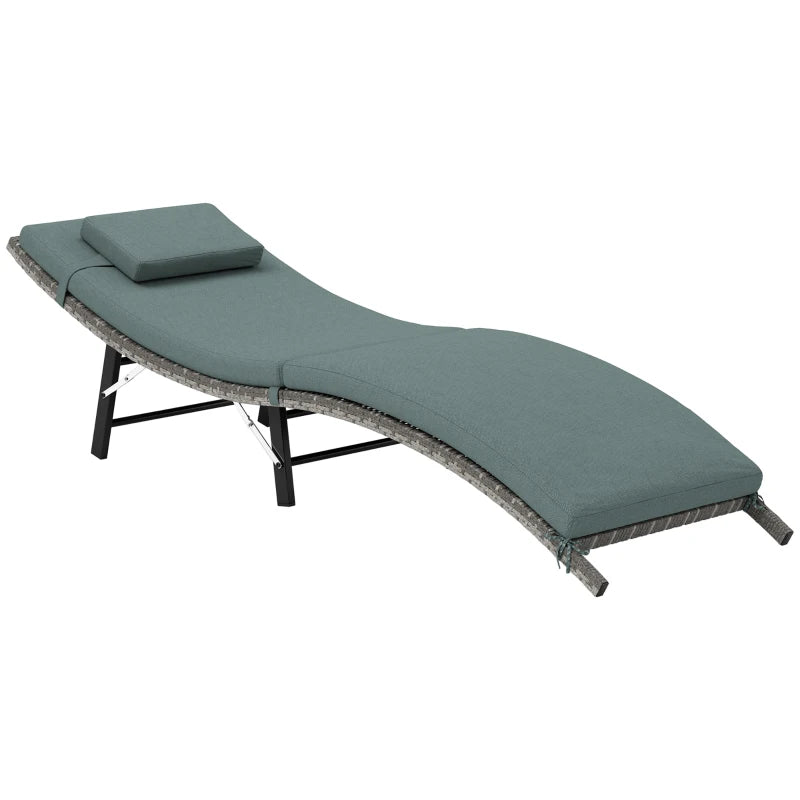 Rattan Folding Sun Lounger Outdoor Chair with Cushion and Pillow in Mixed Grey