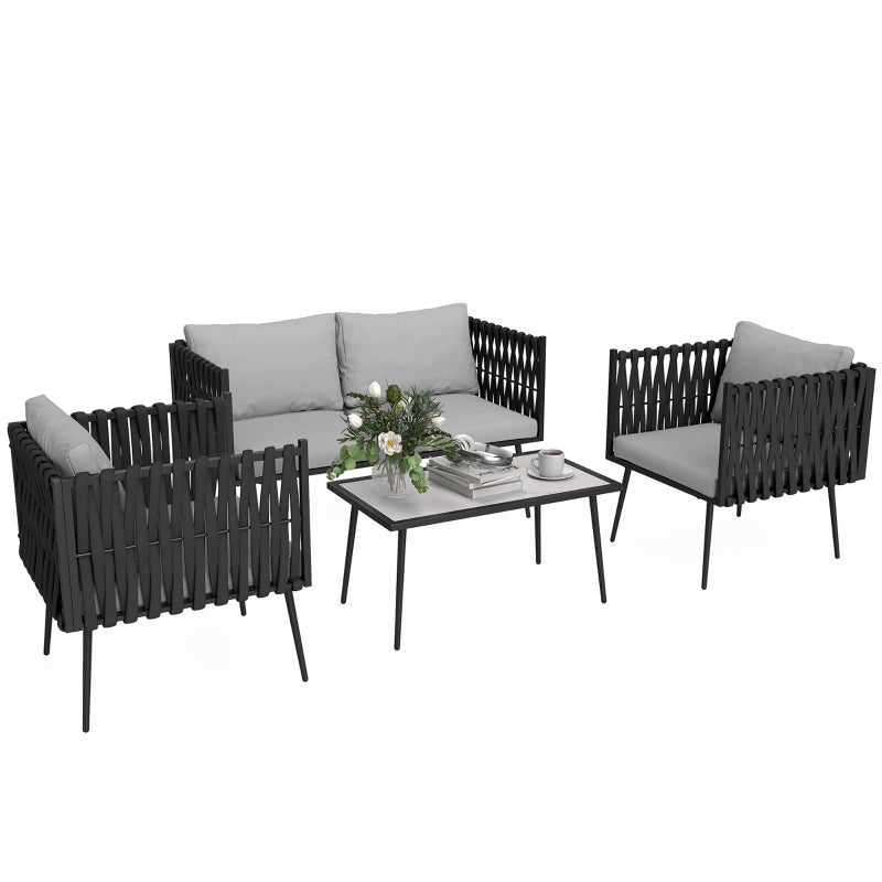 Light Grey 4-Piece Garden Furniture Set with Cushions - Outdoor Patio Seating