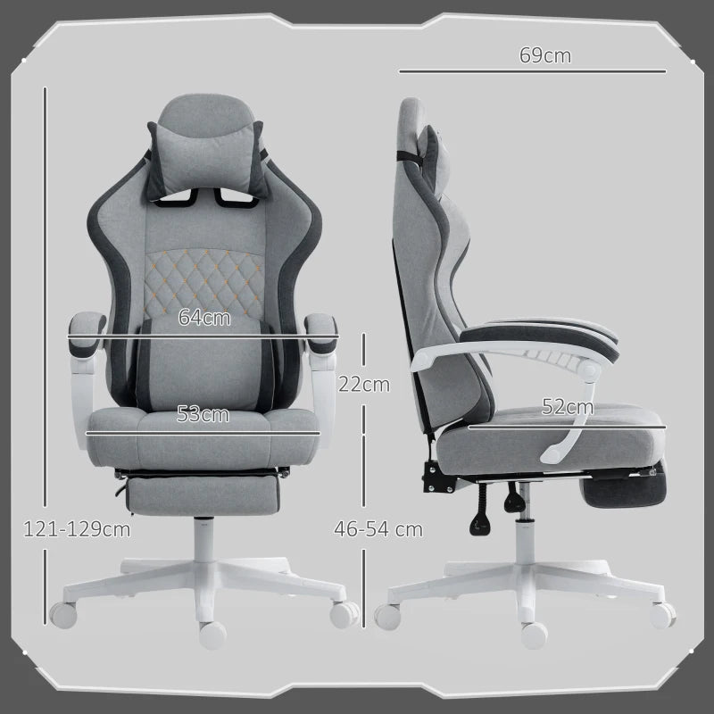 Ergonomic High Back Gaming Chair with Footrest - Velvet Recliner, Lumbar Support, Adjustable Height, 360° Swivel - Grey