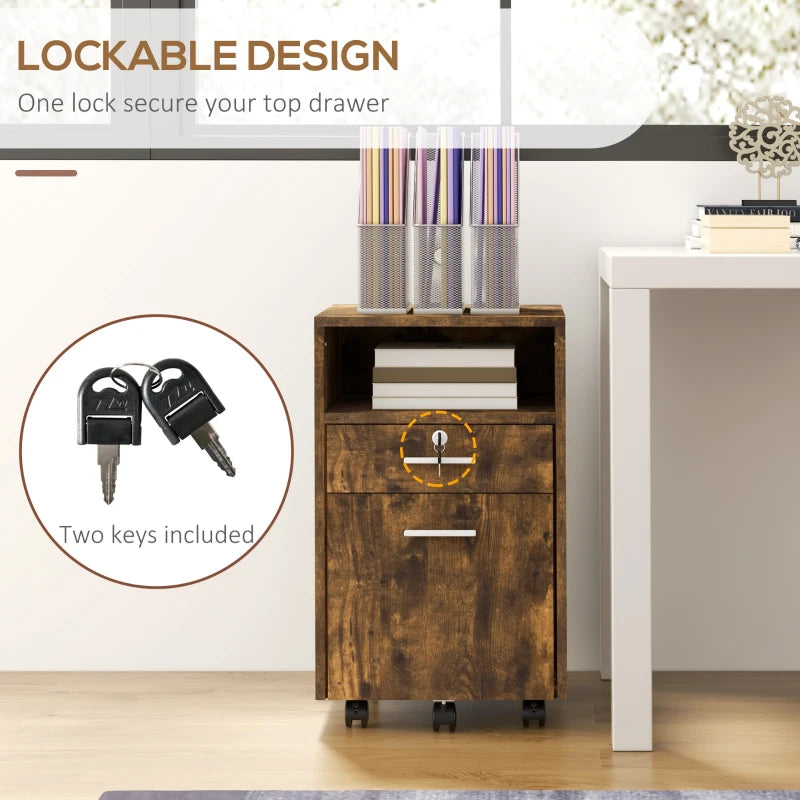 Vinsetto Lockable Two-Drawer Filing Cabinet on Wheels - Stylish Wood-Effect Storage Solution for Home Office Organization