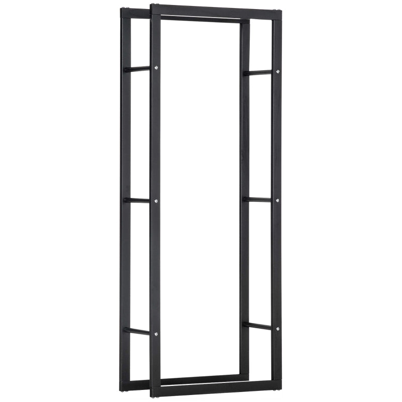 Tall Metal Firewood Log Holder Rack - Indoor/Outdoor Fireplace Wood Storage Shelf, Black, 60x25x150 cm