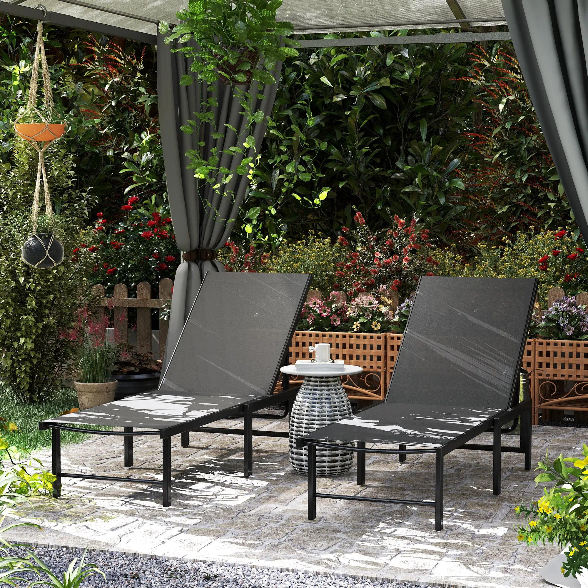 Grey Five Level Reclining Sun Loungers - Set of Two