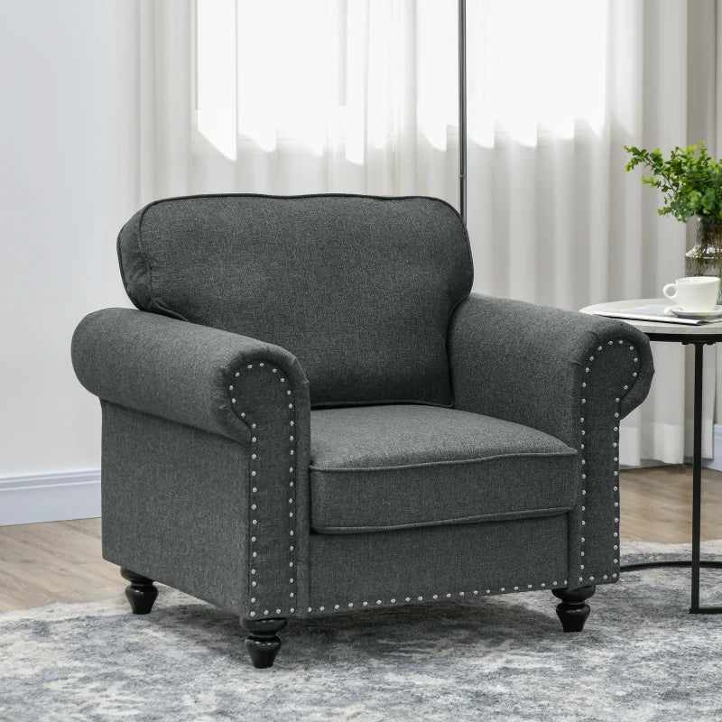 Mid-Century Charcoal Grey Armchair with Pocket Springs for Stylish Living Room Comfort