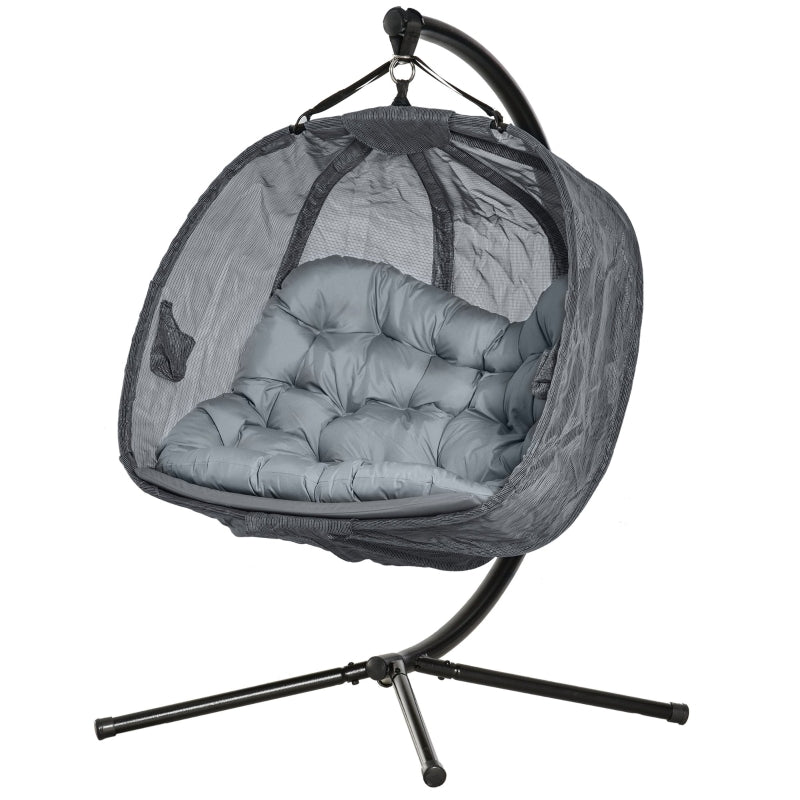 Grey Double Seater Hanging Egg Swing Chair with Stand and Cushion