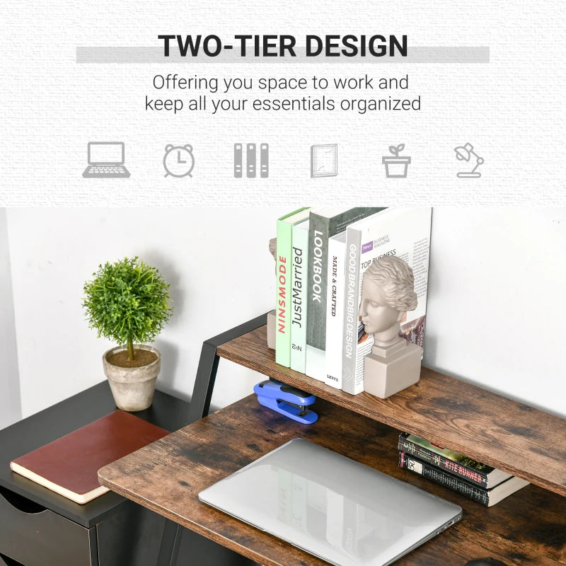 Rustic Brown Writing Desk - 84L x 45W cm Computer Table for Home Office, PC & Laptop Workstation with Storage Shelf