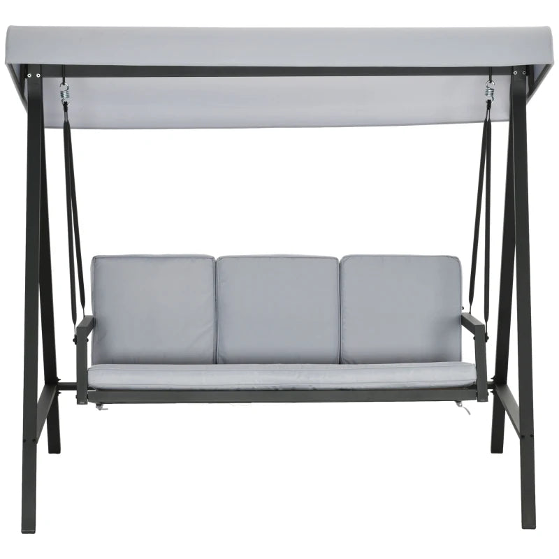 Grey 3-Seat Garden Swing Chair with Adjustable Canopy