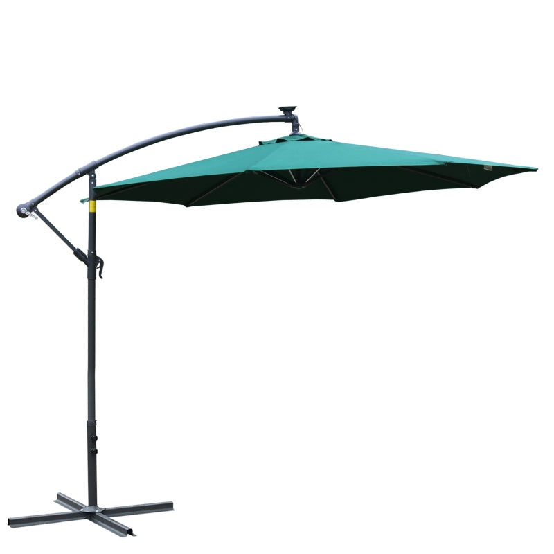 Green Solar LED Cantilever Parasol with Cross Base