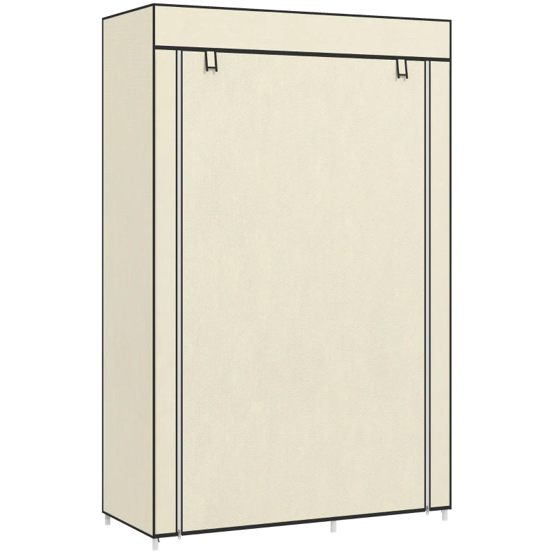 Portable Fabric Wardrobe with 6 Shelves and Hanging Rail Cream White 103x43x162.5 cm