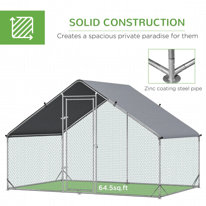 Galvanised Walk-in Chicken Coop & Rabbit Hutch - 3x2x2m Poultry House with Water-Resistant Cover for Garden