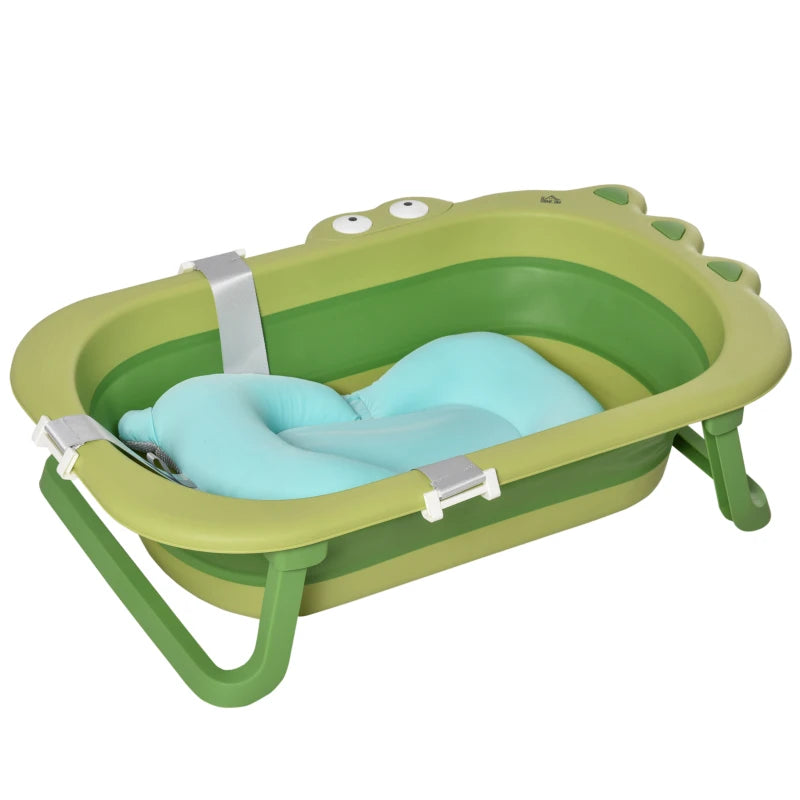 Ergonomic Foldable Baby Bath Tub for Toddlers & Infants 0-3 Years - Non-Slip Portable Design with Baby Cushion - Green