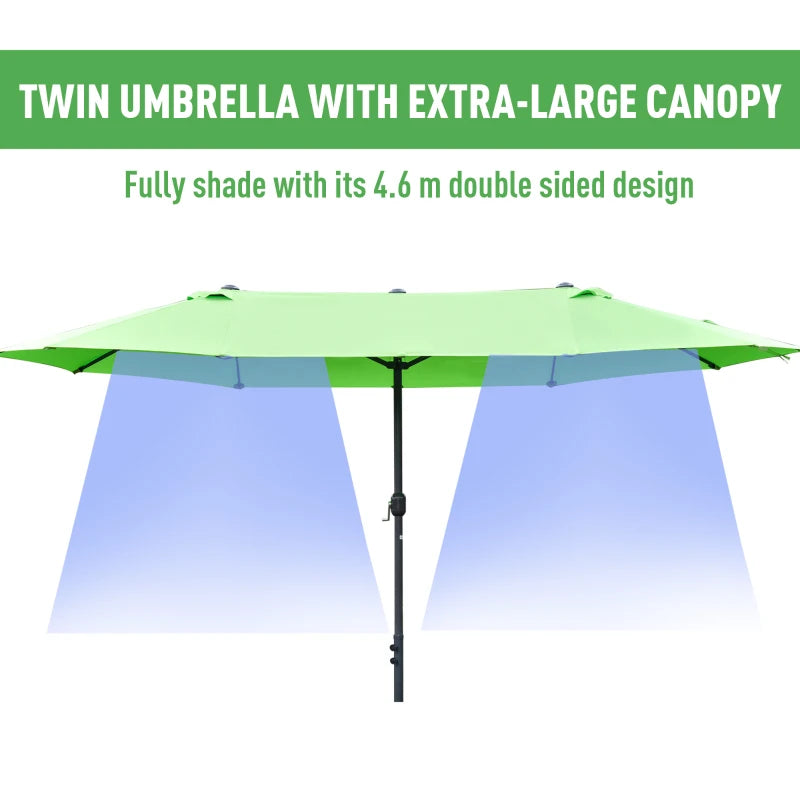 Green Double-sided Crank Sun Umbrella Canopy - 4.6M