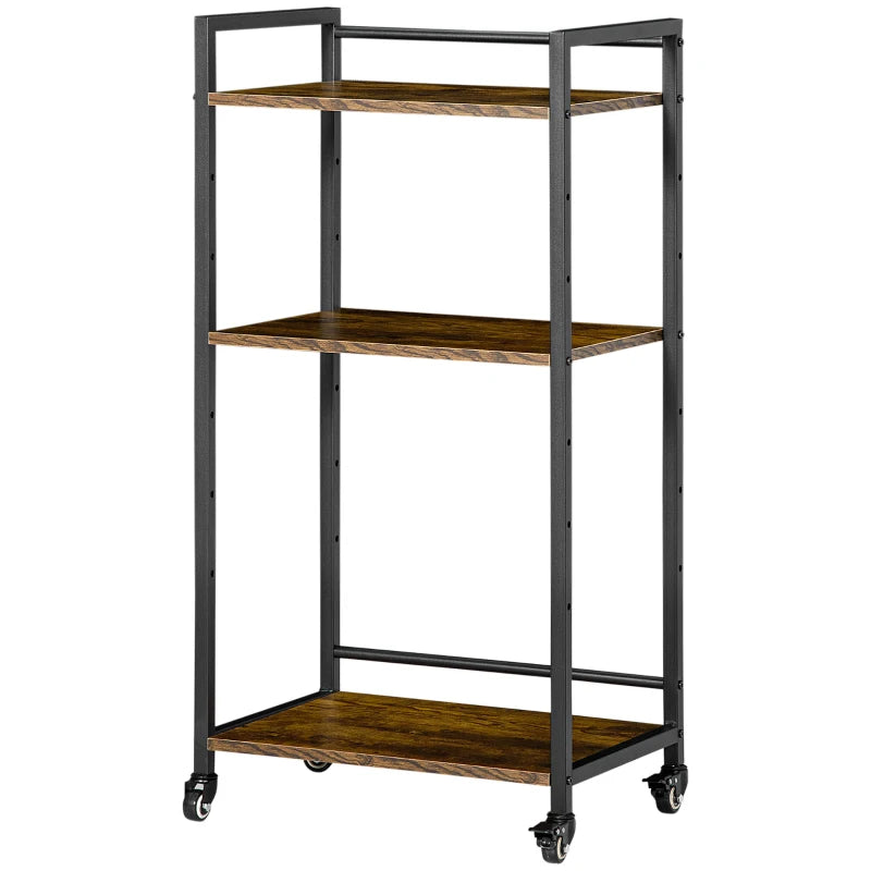 3-Tier Rolling Printer Stand with Adjustable Shelves & Lockable Wheels - Rustic Brown Utility Cart for Home Office