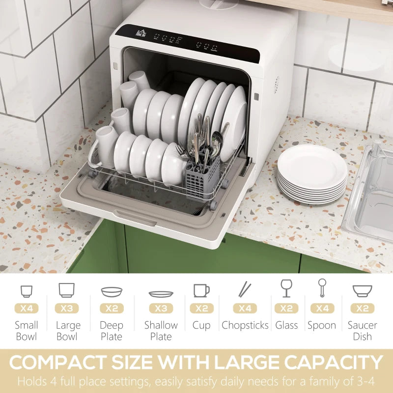 Compact Six-Programme Countertop Dishwasher - Energy Efficient, White Finish, Perfect for Small Kitchens and Apartments