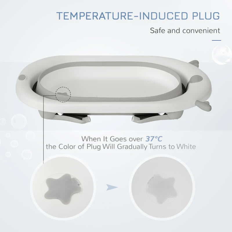 Collapsible Baby Bathtub Set with Thermostatic Water Plug Non-Slip Cushion Pad for Infants