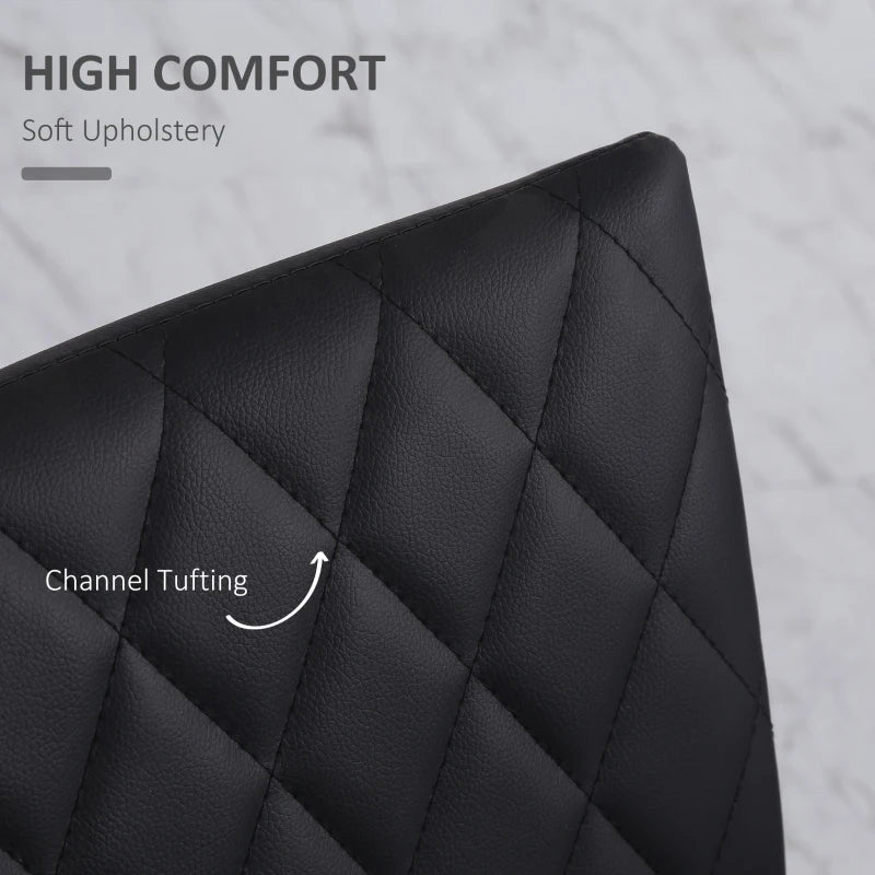 Set of 4 Modern Black Dining Chairs - Upholstered Faux Leather Accent Chairs with Metal Legs for Kitchen