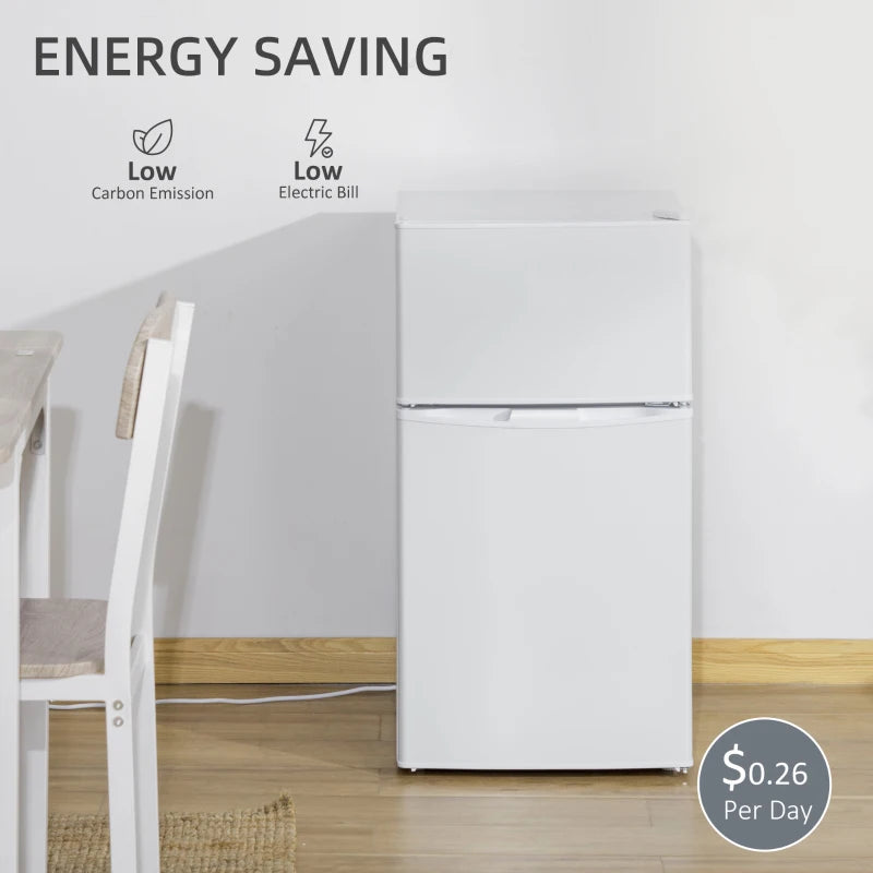 Compact 88L Under Counter Fridge Freezer - 5 Settings, 3 Star Freezer Rating, Energy Efficient Small Refrigerator in White