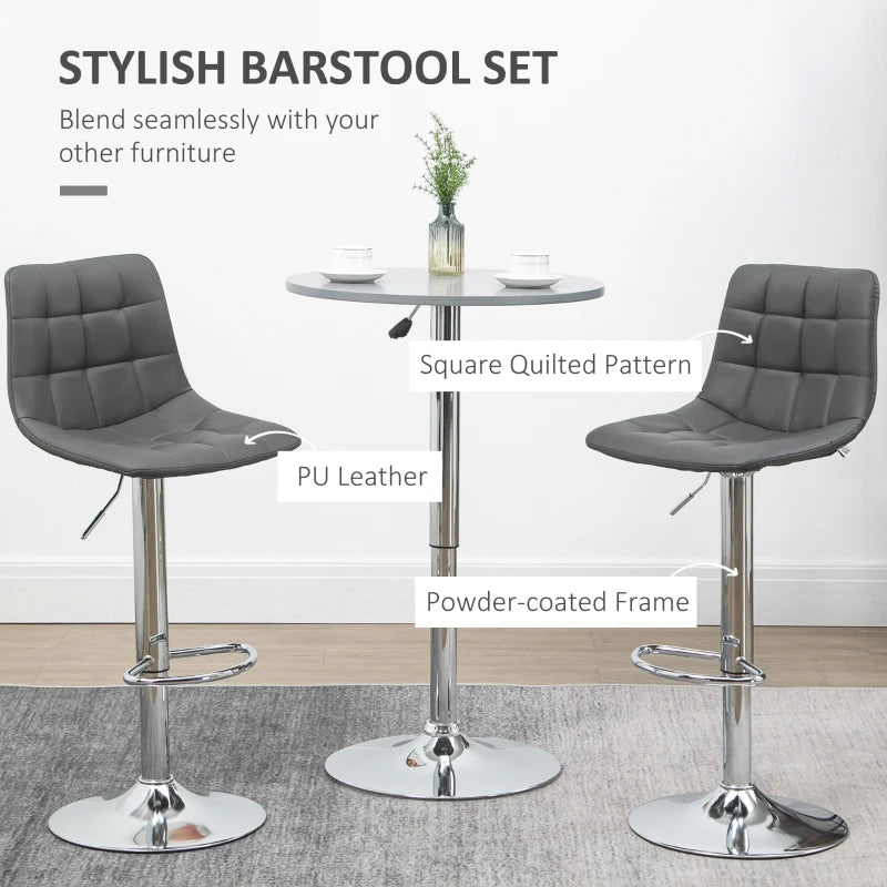 Adjustable Bar Stools Set of 2 - Swivel PU Leather Tufted Breakfast Bar Chairs for Kitchen Counter, Grey