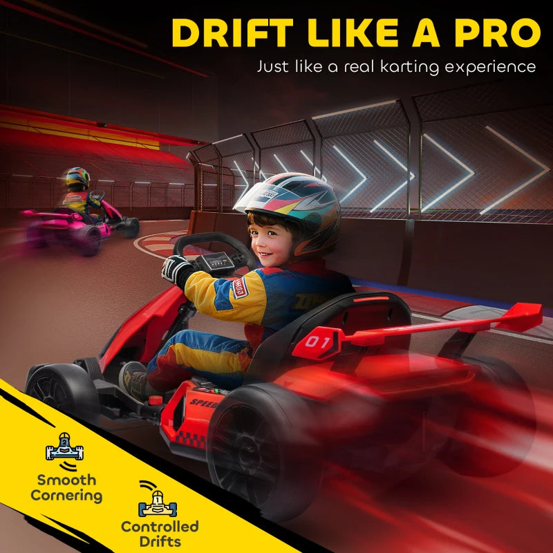 24V Electric Go Kart for Kids Adjustable Seat Fun Ride for Ages 6-12 Red
