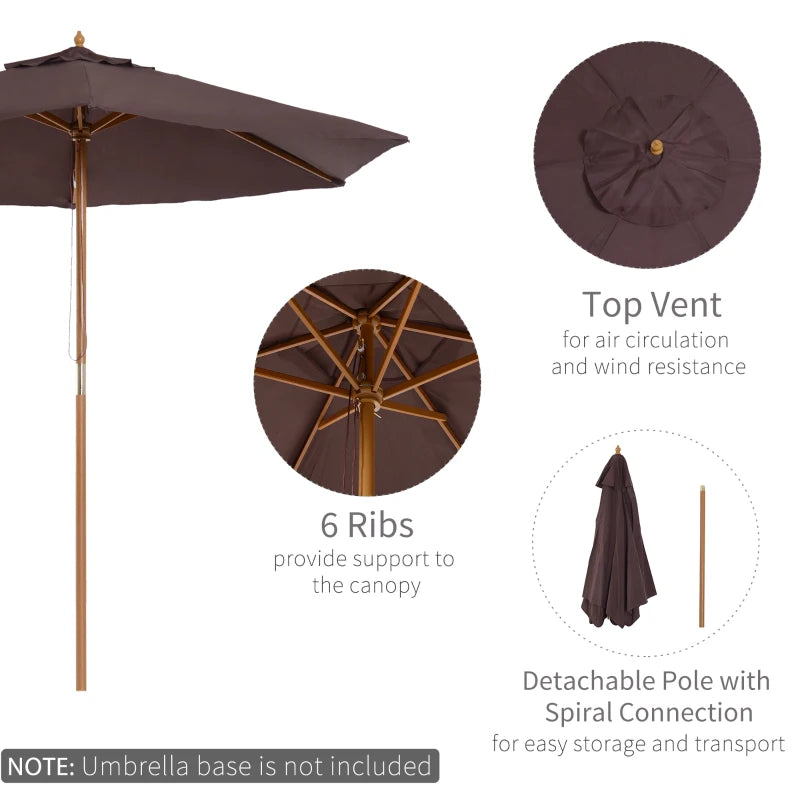 Wooden Garden Parasol Sun Shade - Coffee