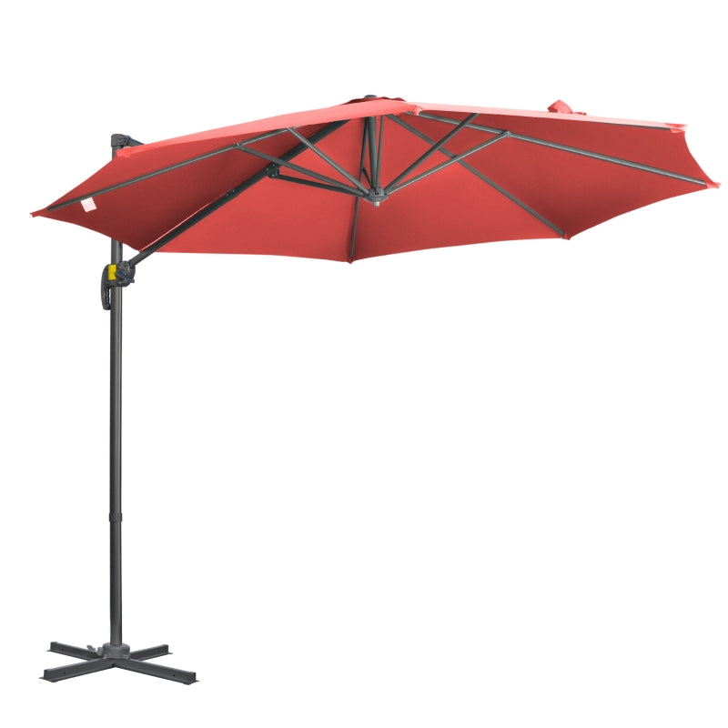 Wine Red 3x3m Cantilever Parasol with Cross Base Crank Handle