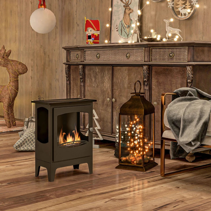 Freestanding Bioethanol Fireplace with Stainless Steel Snuffer 1.2L Tank Indoor Use Black